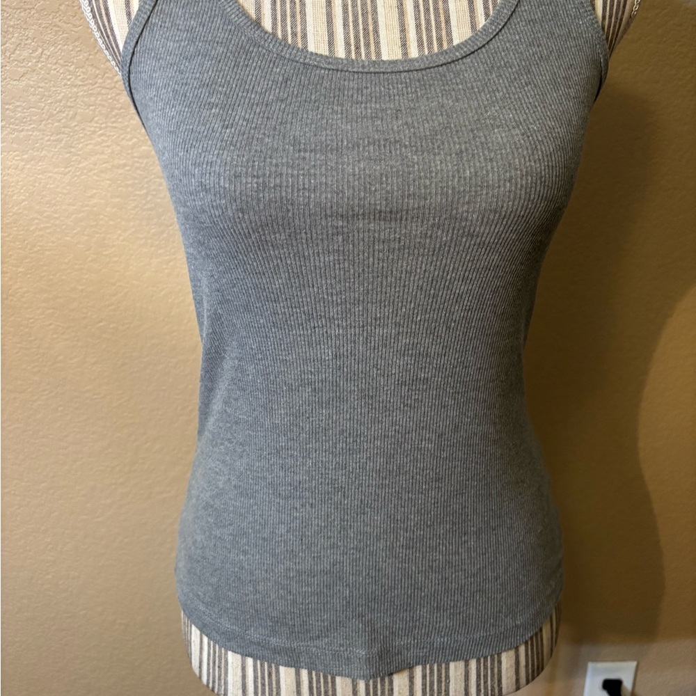 Wild Fable Tank Top Small Gray Ribbed Scoop Neck Racerback Cotton Stretch - Picture 3 of 12